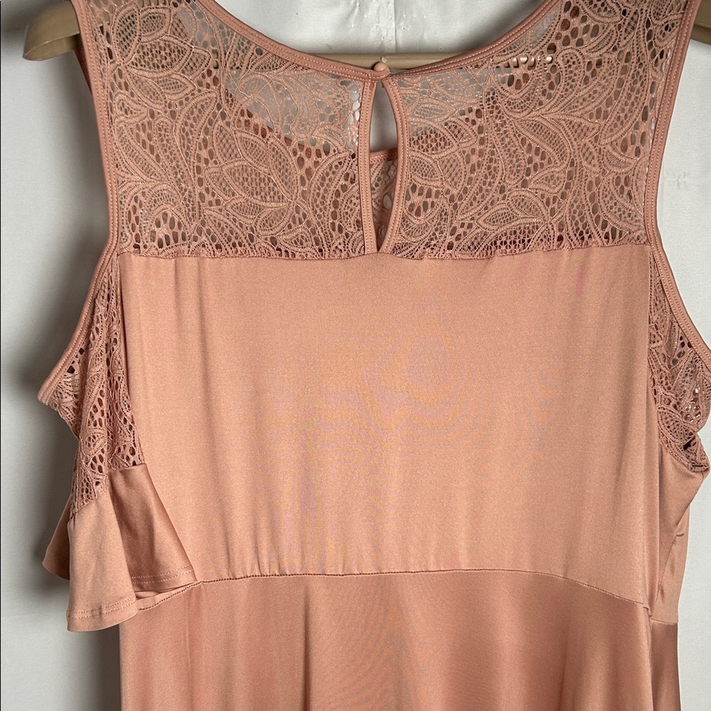 Peach Lace Yoke Shoulder Sleeve Dress By Pin Up